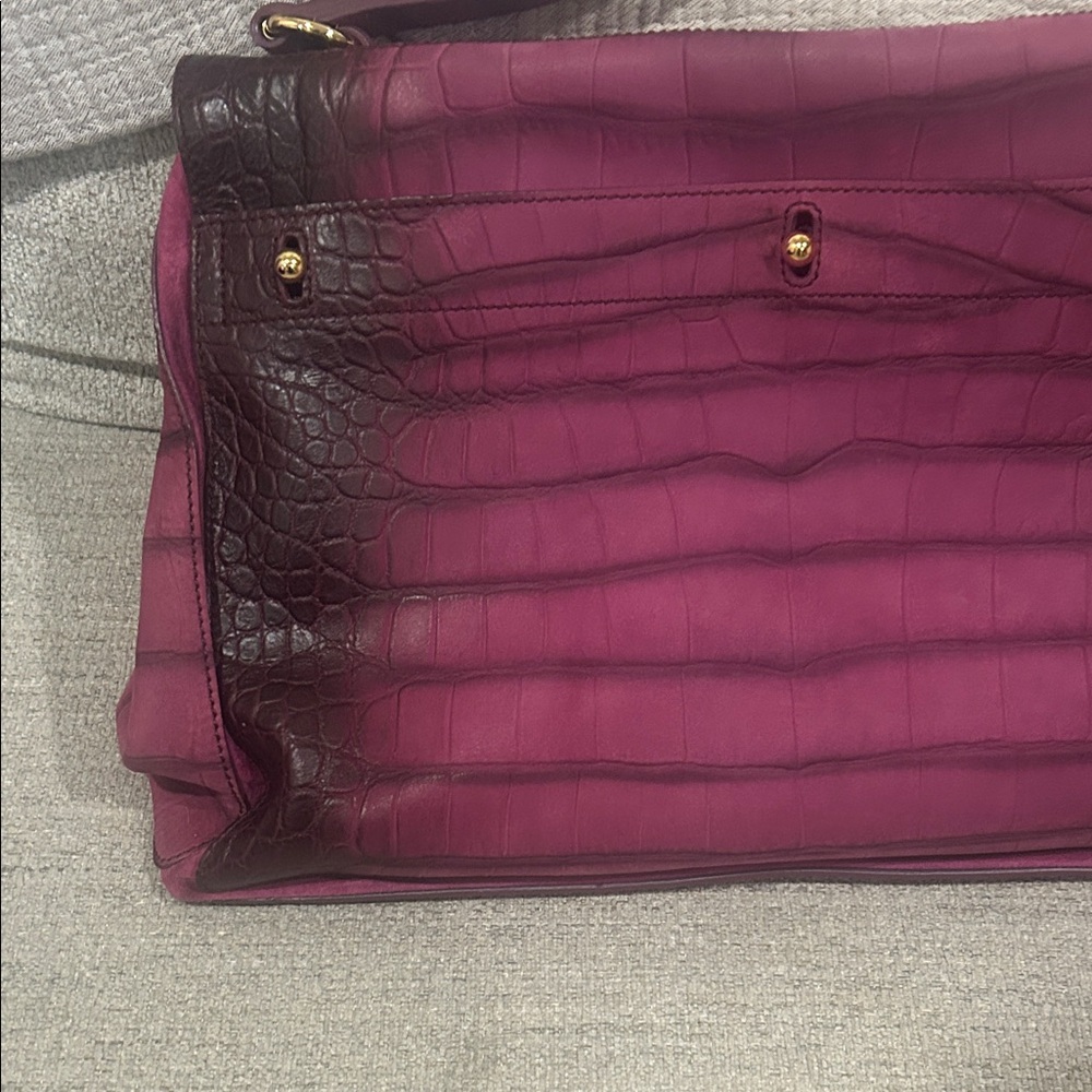 Yves Saint Laurent Plum Purple Croc-Embossed Satchel with Gold Hardware - Picture 5 of 9